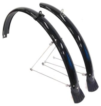 Flinger Mudguard Set with stays and metal fittings, suitable for 700c Trekking/Hybrid, 44mm wide Black (3446)