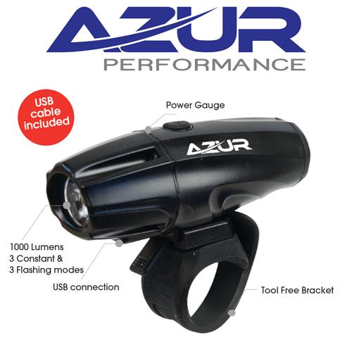 Azur Cove 1000 Lumen USB Rechargeable Front Bike Light
