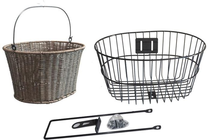 Retro Front Basket Combination with Fixed Mount with Stays Natural/Black 8826P
