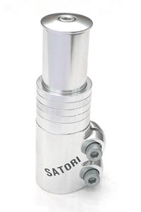 Satori Heads Up Dual Bolt. Adaptor riser for ahead stem. Height Adjuster up to 75mm for 1 1/8th steerer, length 117mm Silver