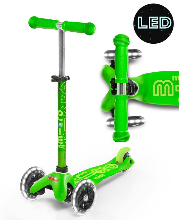 Micro Mini Deluxe LED 3 Wheel Scooter Green