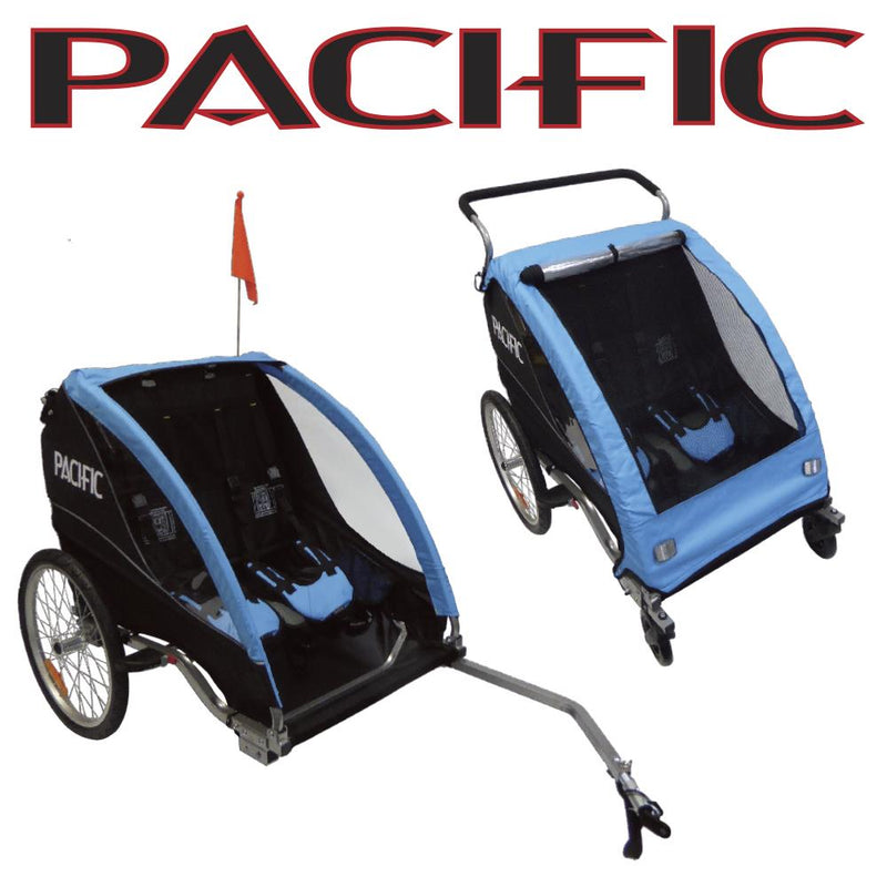 Pacific Trailer Double Deluxe Jogger Stroller Trailer Blue Black