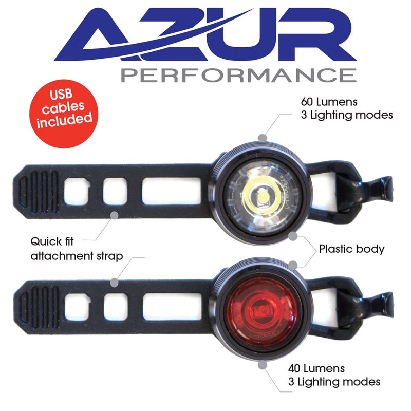 Azur Cyclops Front and Rear Bike Light Set USB Rechargeable